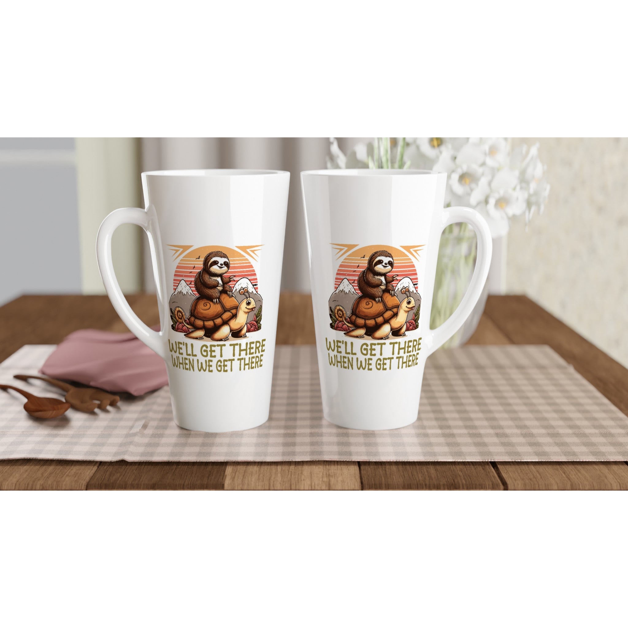 Sloth Race, We'll Get There When We Get There - White Latte 17oz Ceramic Mug Latte Mug animal Globally Fulfilled