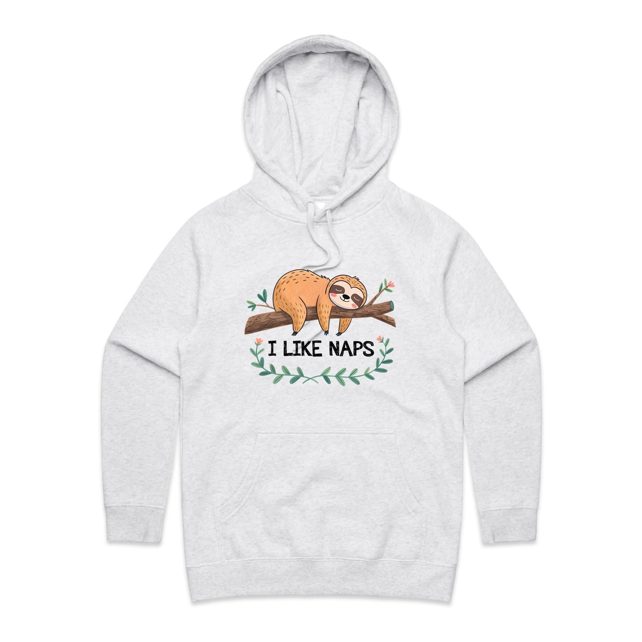 Sloth, I Like Naps - Womens Hoodie White Marle Womens Hoodie animal Printed In Australia