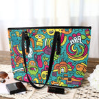 Crazy Characters - Leather Tote Bag-Large