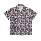 Graphic Flowers On Black Senior Kids Hawaiian Shirt