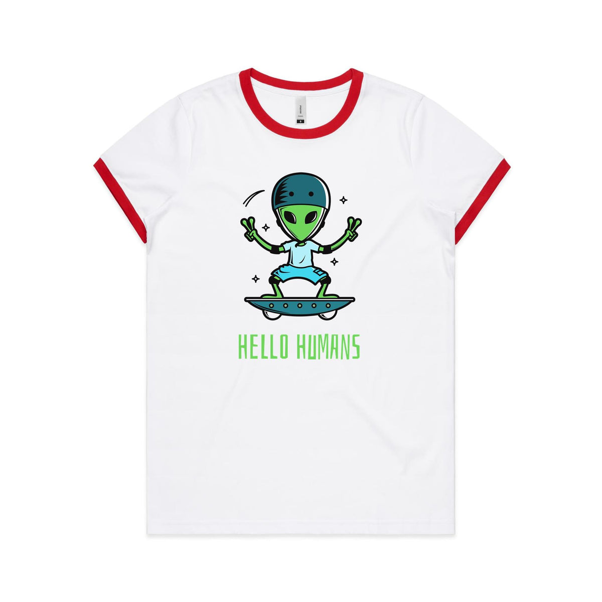 Stavi Hello Ringer Hello Humans, Alien Skate - Women's Ringer Tee – Infinitee Designs