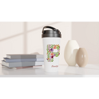 Personalised - Floral Initial - White 15oz Stainless Steel Travel Mug Personalised Travel Mug Customise Globally Fulfilled Initial Name Personalise