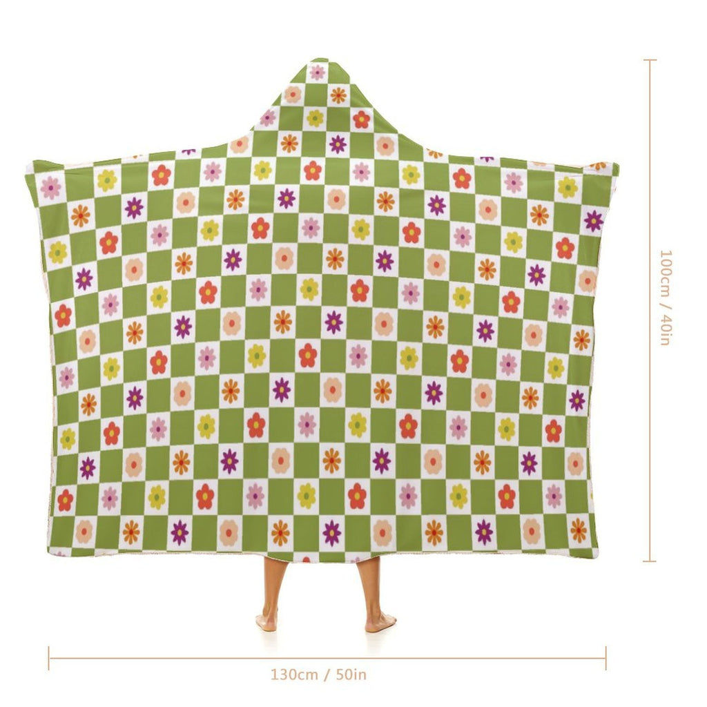 Flower Check Kids Hooded Blanket 100cm x 130cm