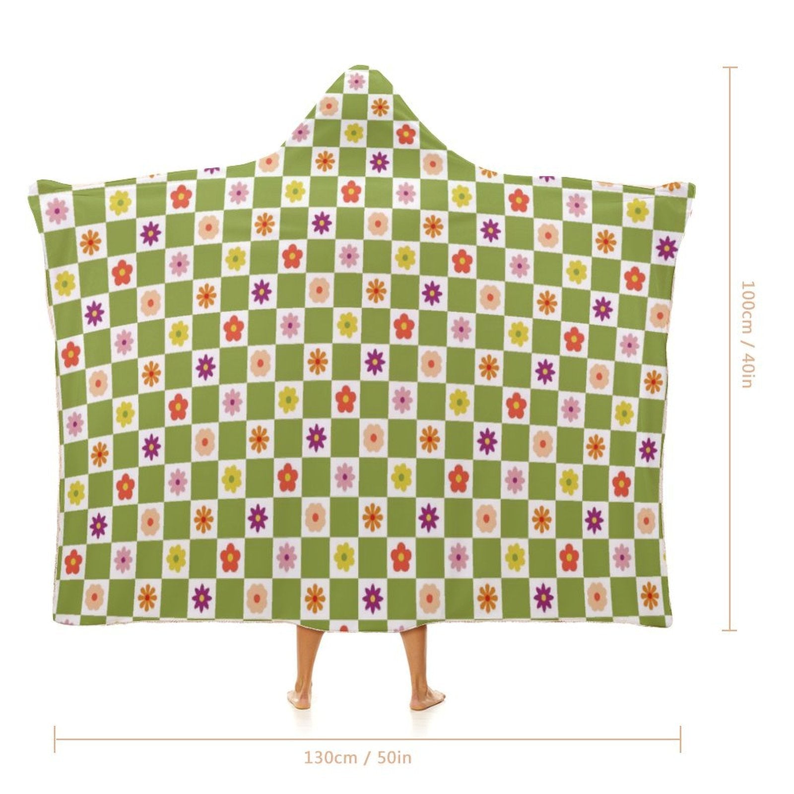 Flower Check Kids Hooded Blanket 100cm x 130cm