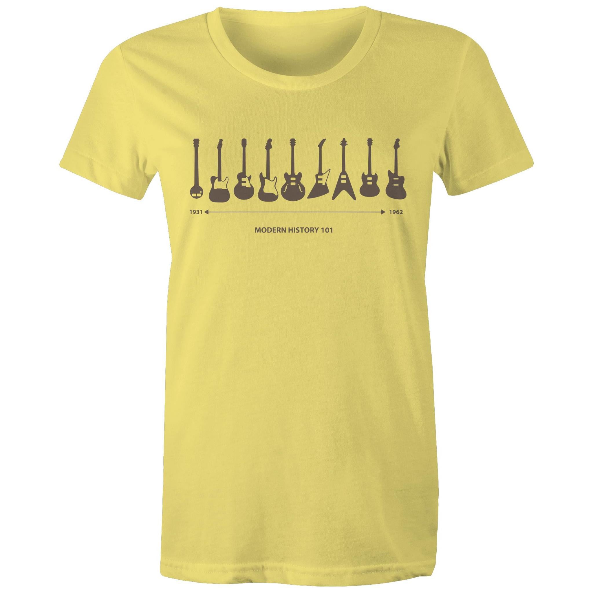 Guitar Timeline - Womens T-shirt Yellow Womens T-shirt Music Printed In Australia