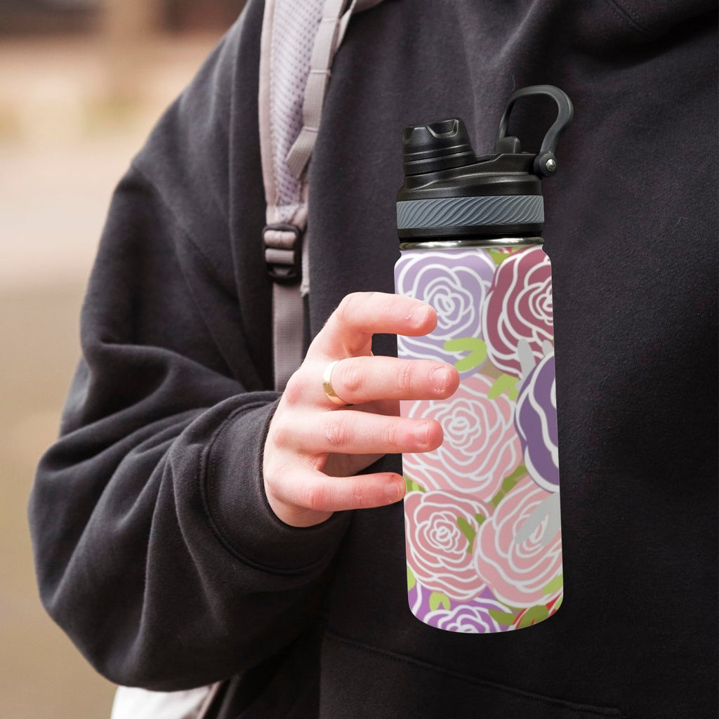 Abstract Roses - Insulated Water Bottle with Dual-Use Lid (18oz) Insulated Water Bottle with Dual-Use Lid (18oz) Plants Printed Offshore