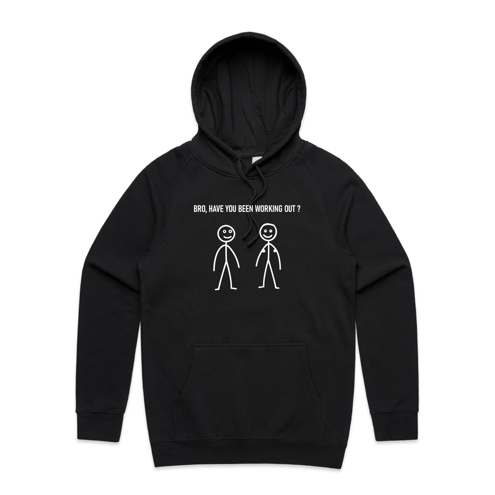 Bro, Have You Been Working Out, Stick Figures - Mens Hoodie Black Mens Hoodie Fitness Printed In Australia