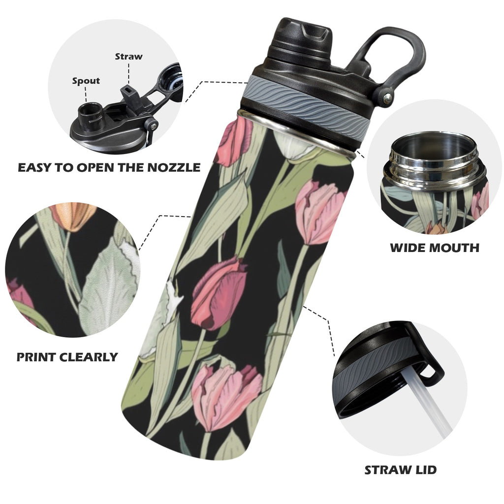 Tulips - Insulated Water Bottle with Dual-Use Lid (18oz) Insulated Water Bottle with Dual-Use Lid (18oz) Plants Printed Offshore