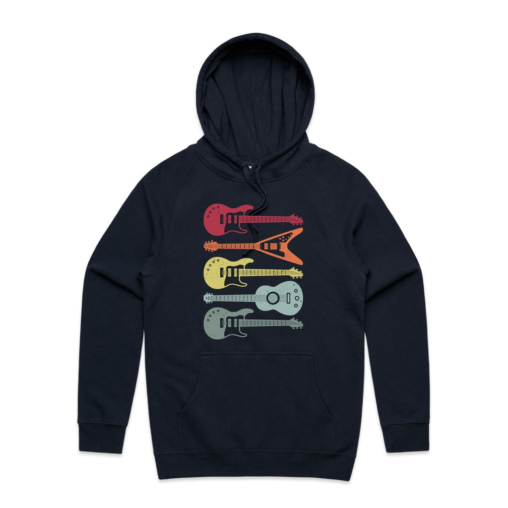 Retro Guitars - Mens Hoodie Navy Mens Hoodie Music Printed In Australia