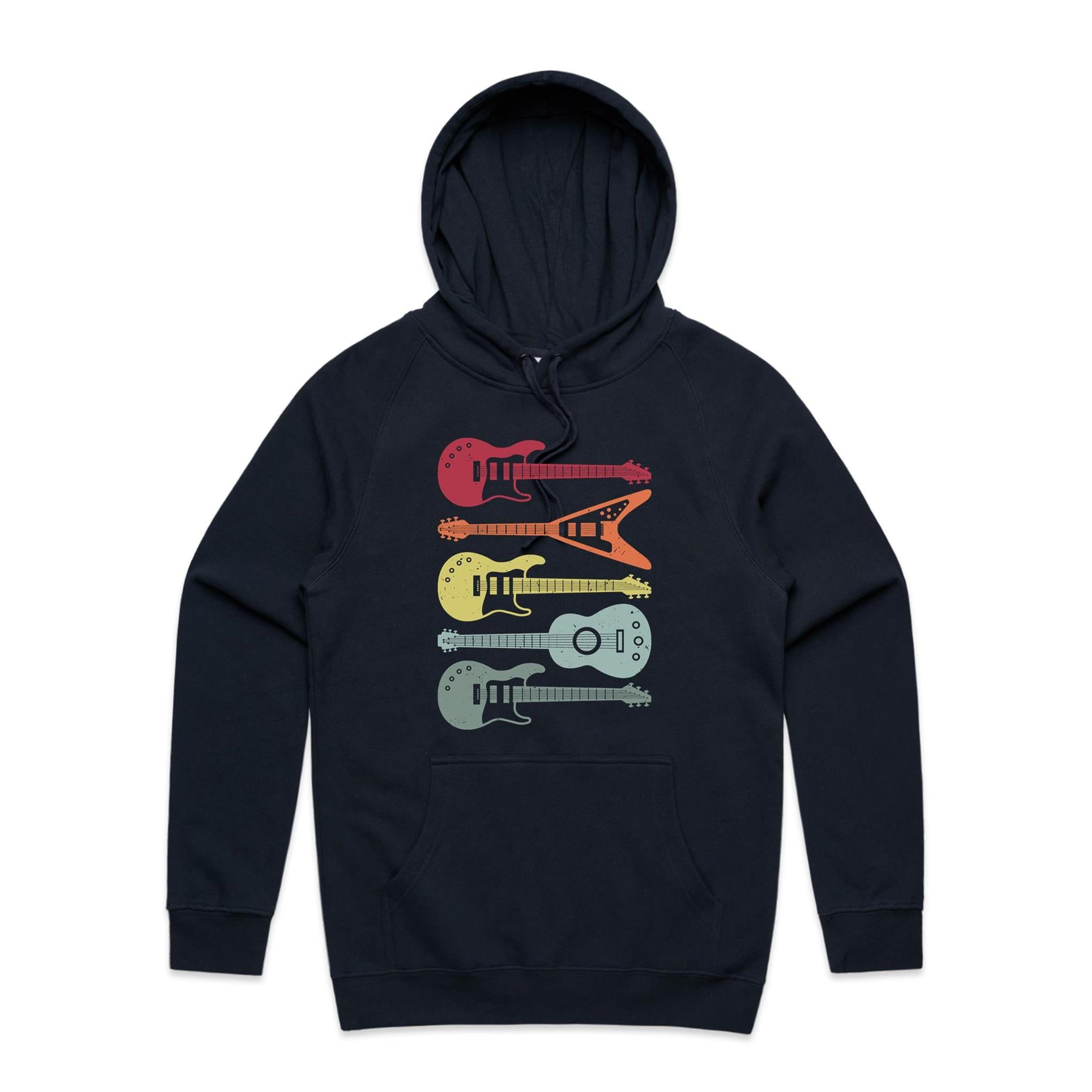 Retro Guitars - Mens Hoodie Navy Mens Hoodie Music Printed In Australia