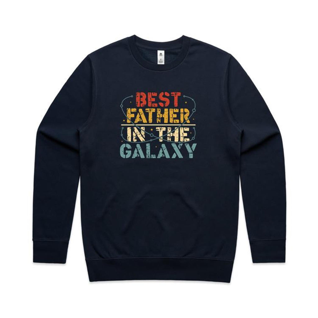 Best Father In The Galaxy - AS Colour Stencil Crew Navy Sweatshirt Dad Printed In Australia