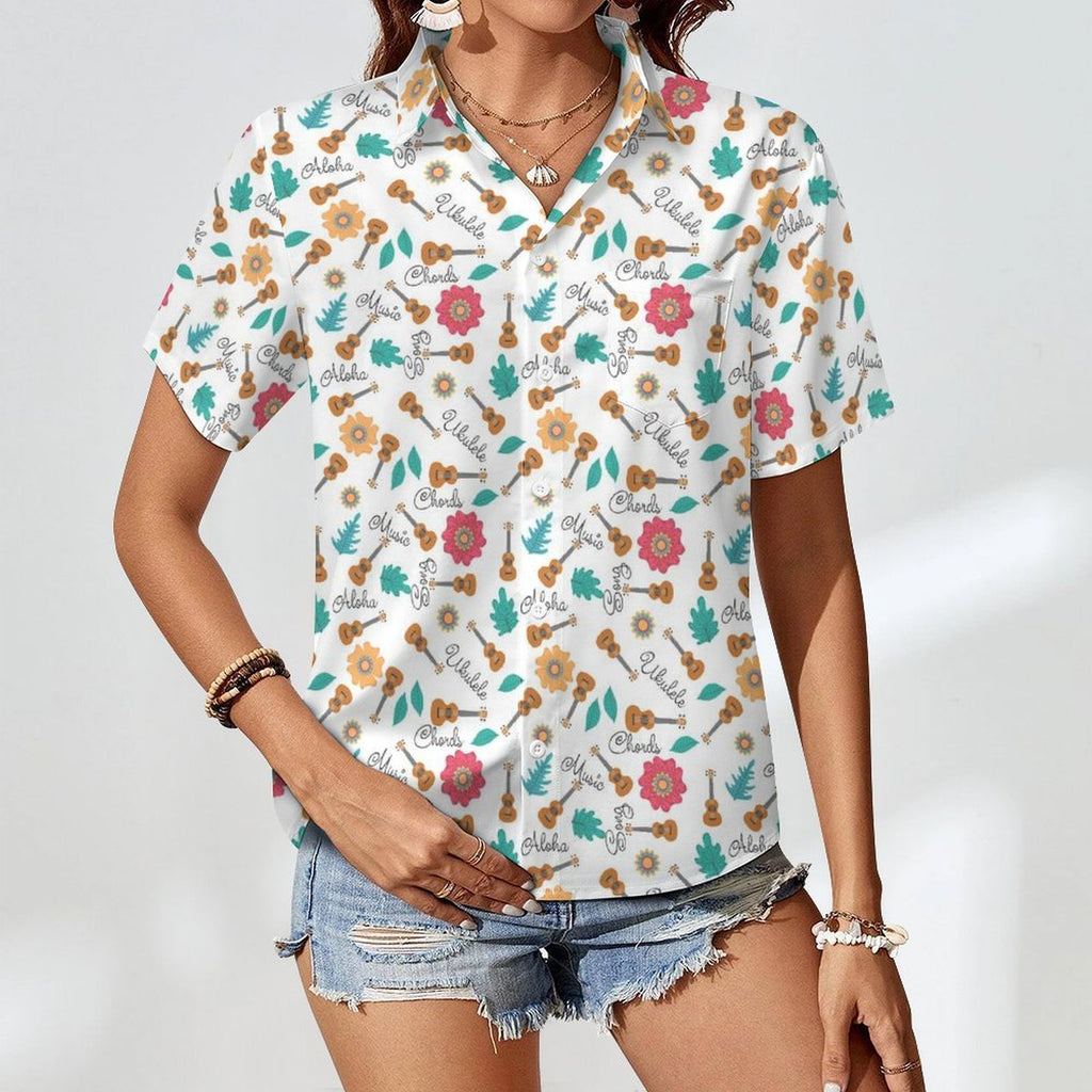 Ukulele Women's Short-Sleeve Button Up Shirt Women's Short-Sleeve Button Up Shirt Music Printed Offshore