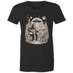 Alien And Bigfoot Play Guitar - Womens T-shirt Black Womens T-shirt Music Printed In Australia Sci Fi