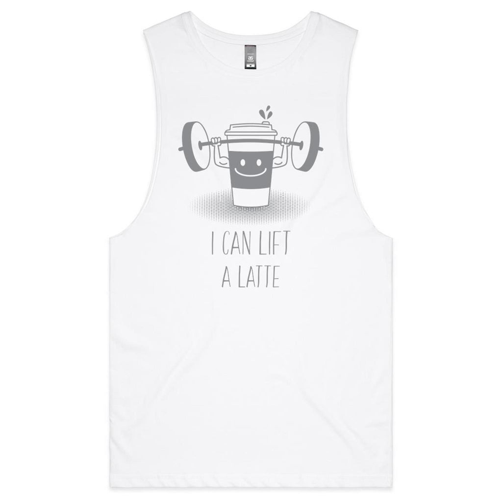 I Can Lift A Latte, Coffee - Tank Top Tee White Drop Arm Tank Top Fitness Printed In Australia