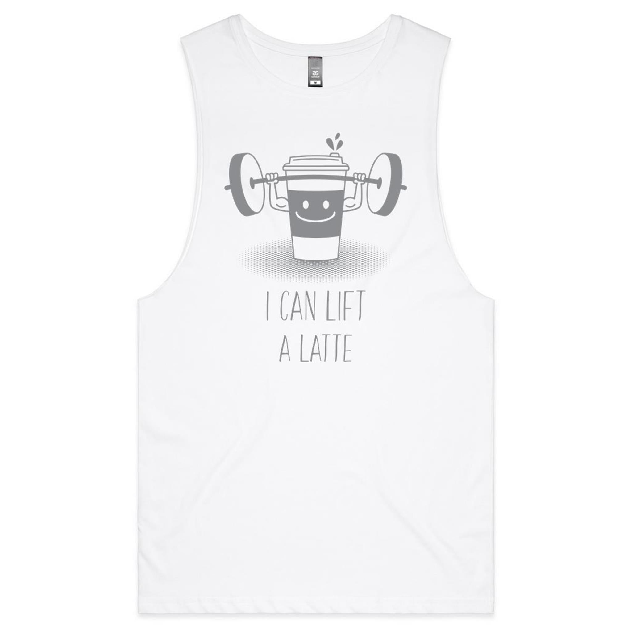 I Can Lift A Latte, Coffee - Tank Top Tee White Drop Arm Tank Top Fitness Printed In Australia