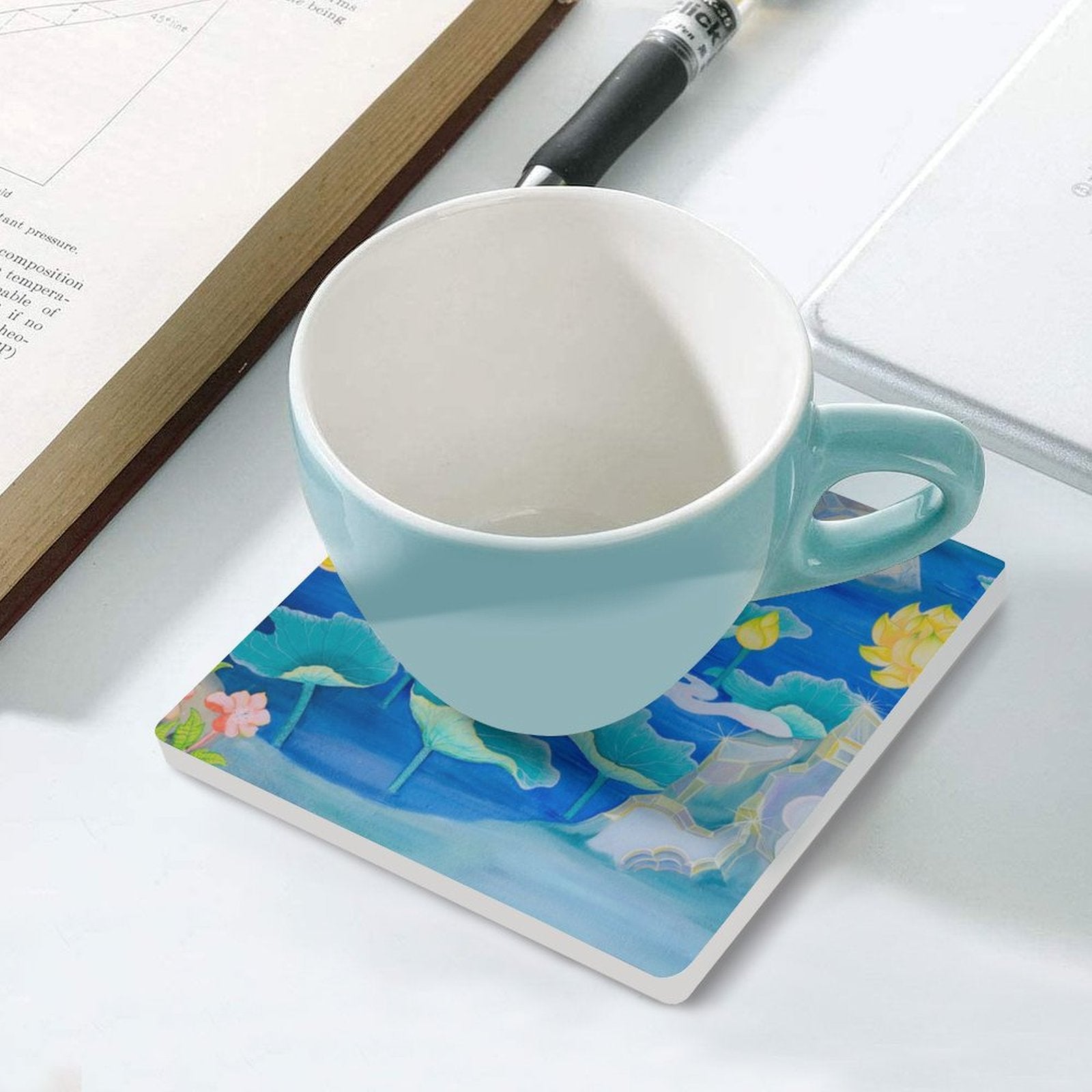 Watercolour Pond - Ceramic Coasters (Square) Ceramic Coasters Printed Offshore