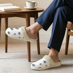Paw Prints Men's Fur Trim Thick-Sole Indoor Slippers Men's Fur Trimmed Slippers animal Printed Offshore
