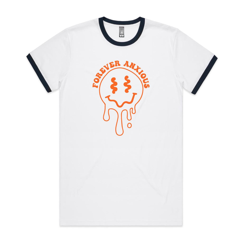 Forever Anxious - Staple Ringer Tee White Navy Ringer T-Shirt Printed In Australia