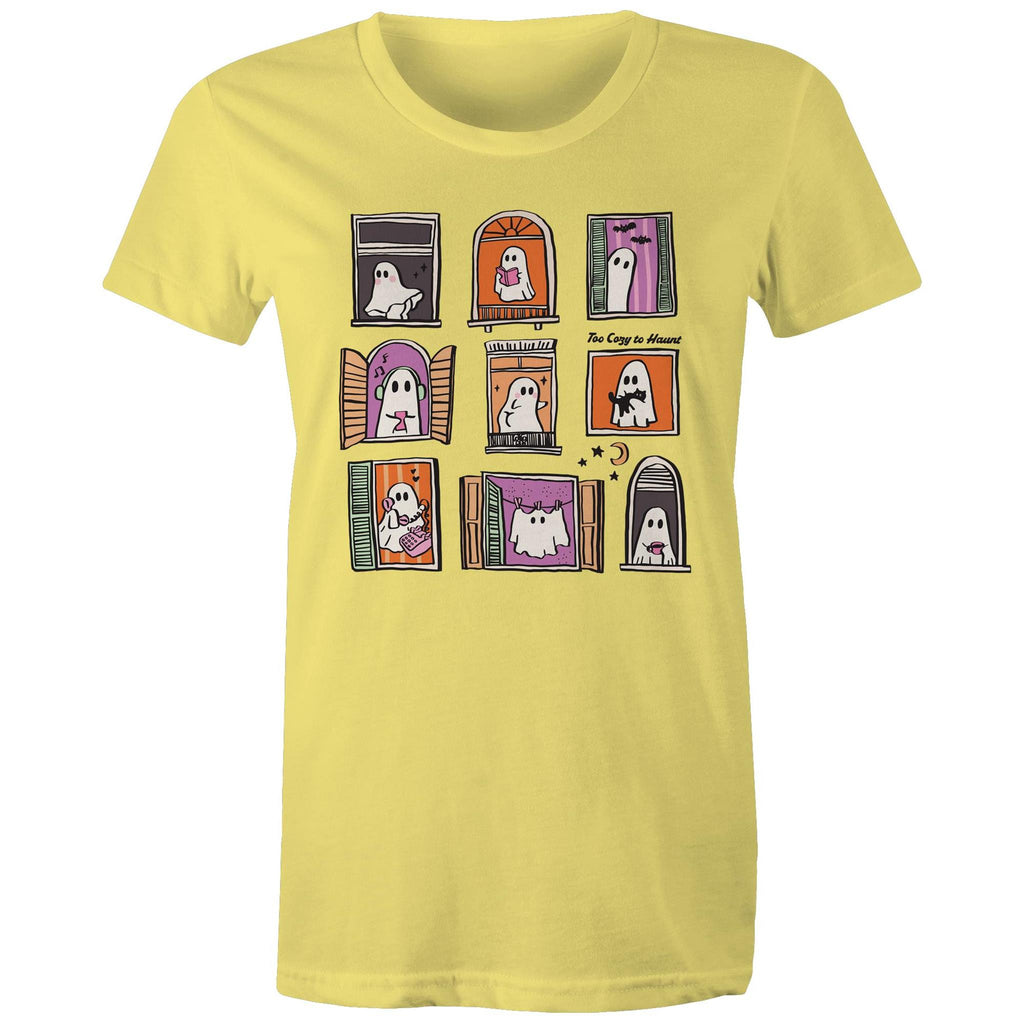Ghosts In Windows - Womens T-shirt Yellow Womens T-shirt Halloween Printed In Australia