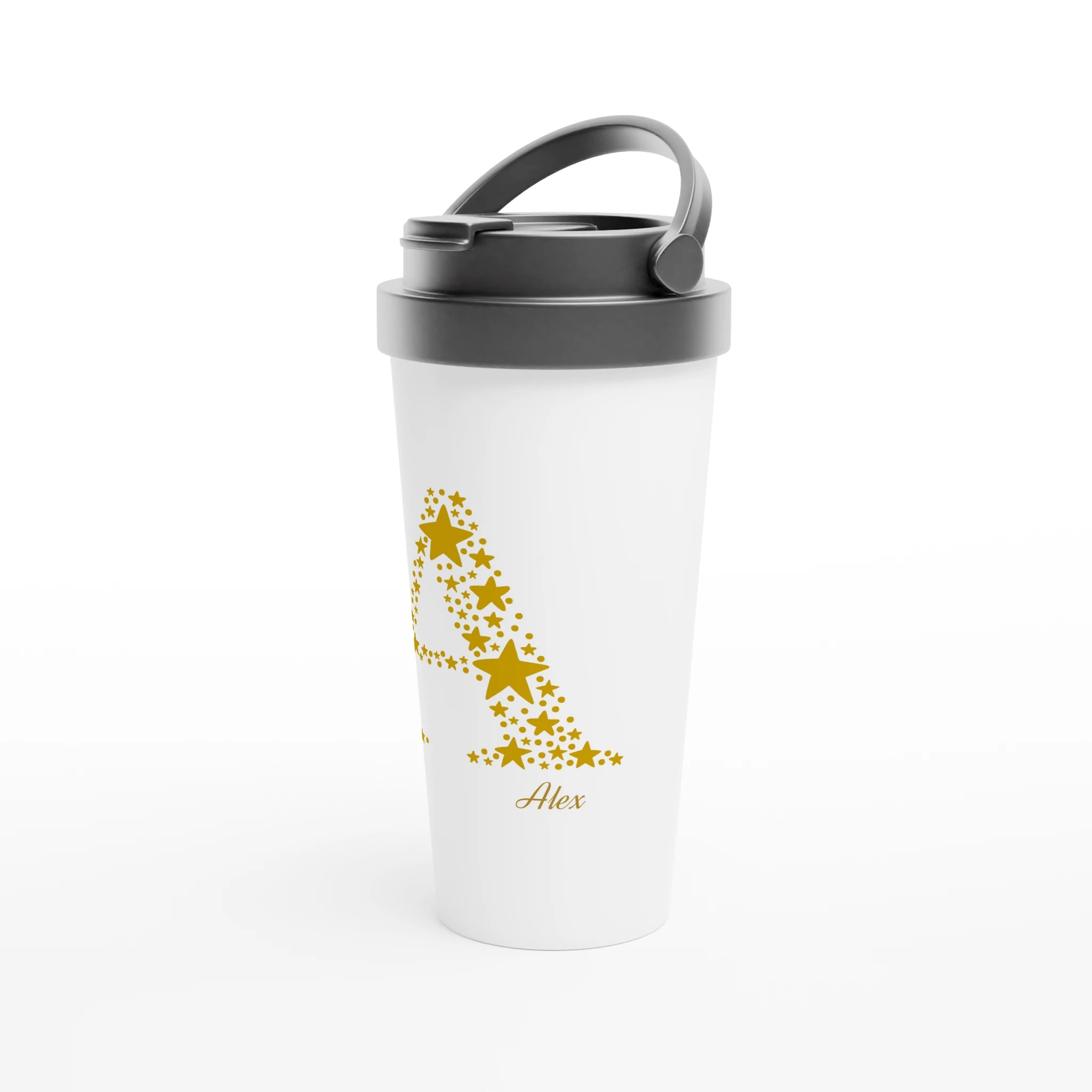 Star Initial - White 15oz Stainless Steel Travel Mug, Personalise, Customise, Name, Initial Personalised Travel Mug