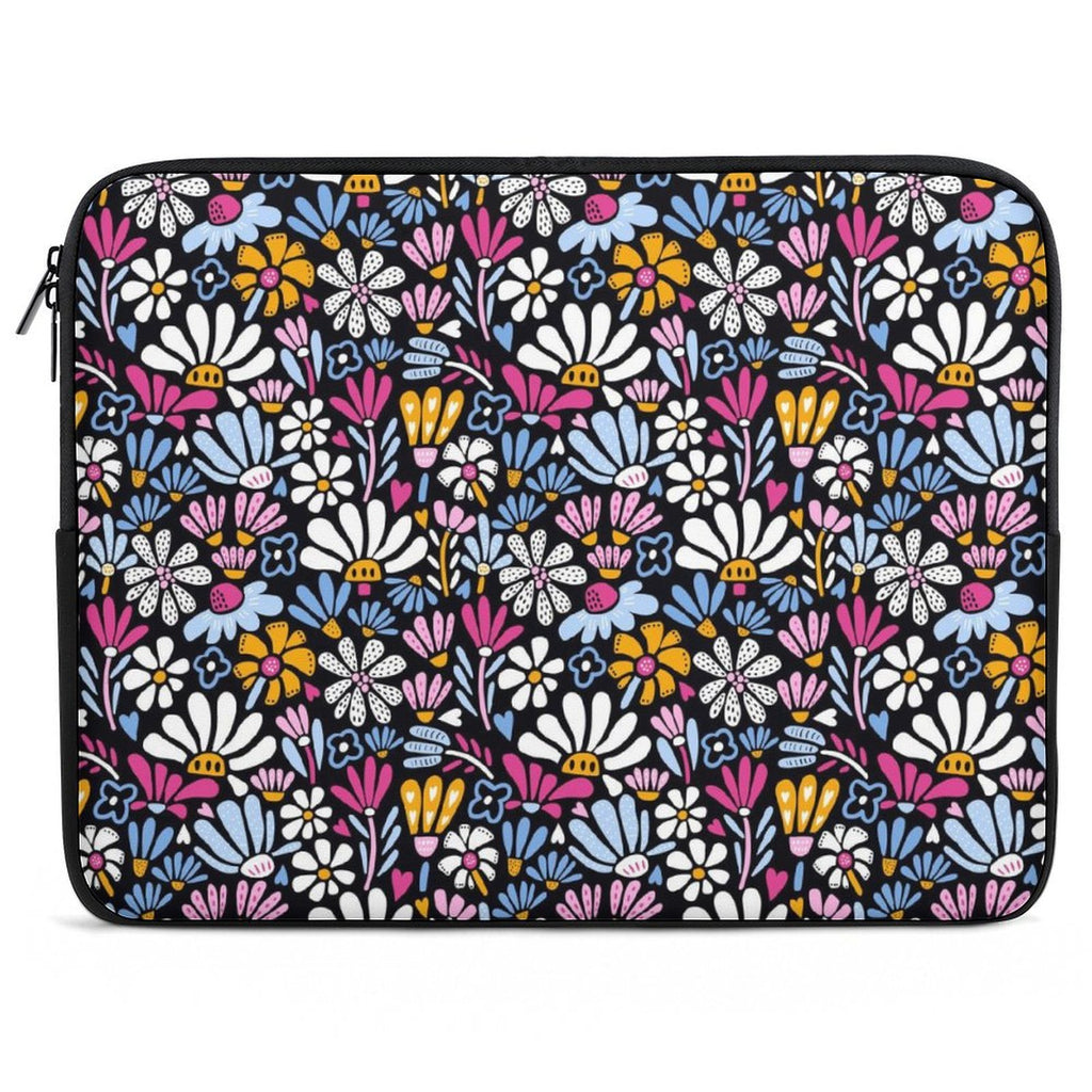 Graphic Flowers On Black Laptop Sleeve (Multiple Sizes) black Laptop Sleeve Plants Printed Offshore