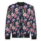 Dark Hawaiian Floral Men's Casual Zip‑Up Bomber Jacket