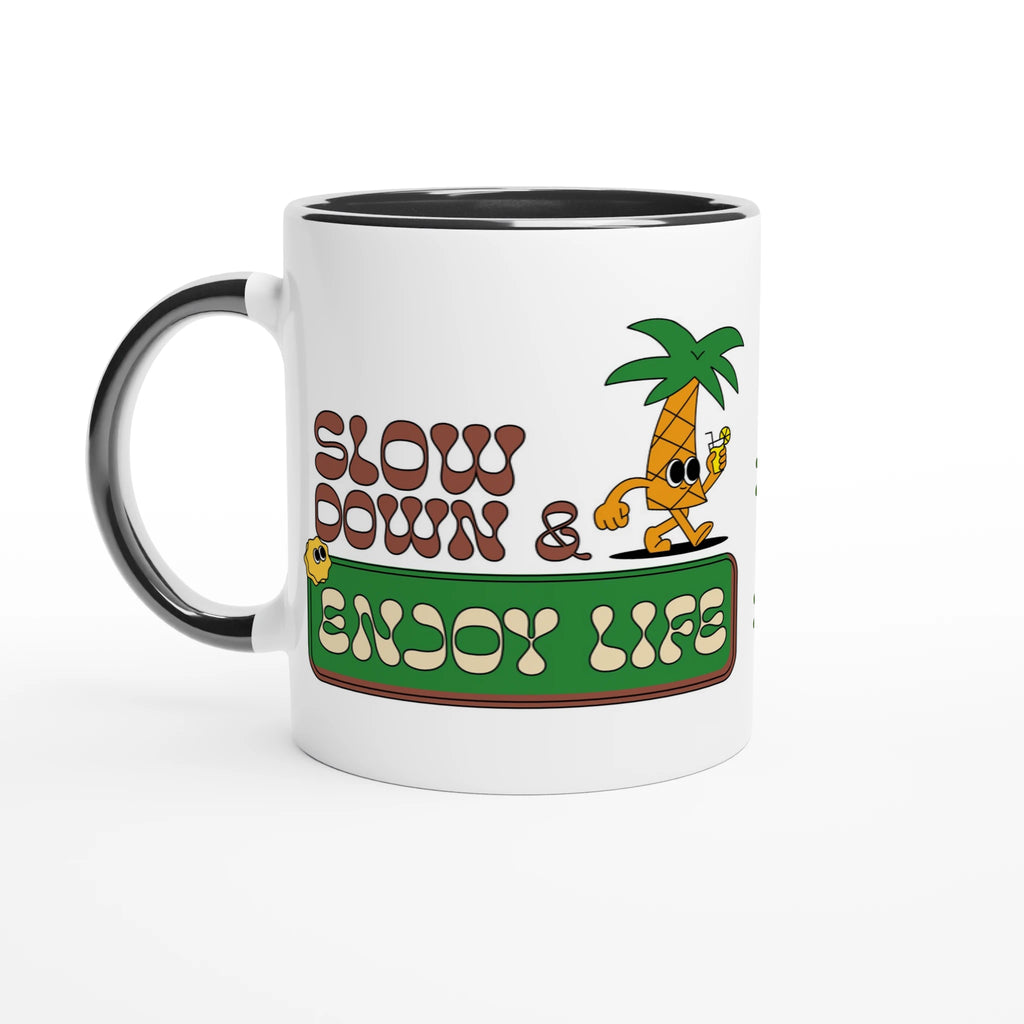 Personalise - Slow Down And Enjoy Life - White 11oz Ceramic Mug Ceramic Black Personalised Mug customise Globally Fulfilled personalise Retro