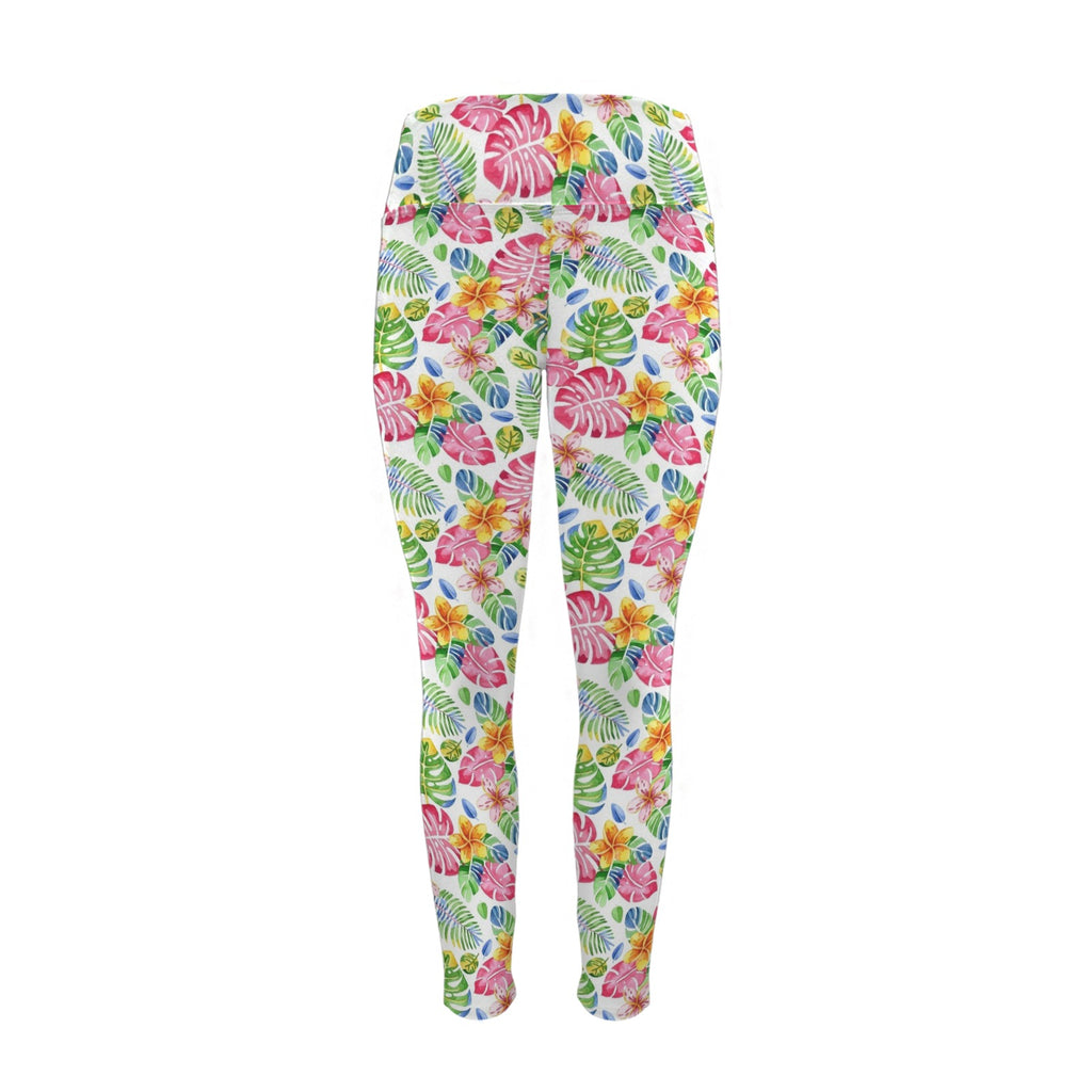 Bright Painted Tropical Women's High Waist Pockets Yoga Leggings
