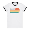 Retro Sunset - Staple Ringer Tee White Black Ringer T-Shirt Printed In Australia Retro