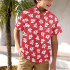Red Retro Foliage, Hawaiian Flower - Junior Kids Hawaiian Shirt