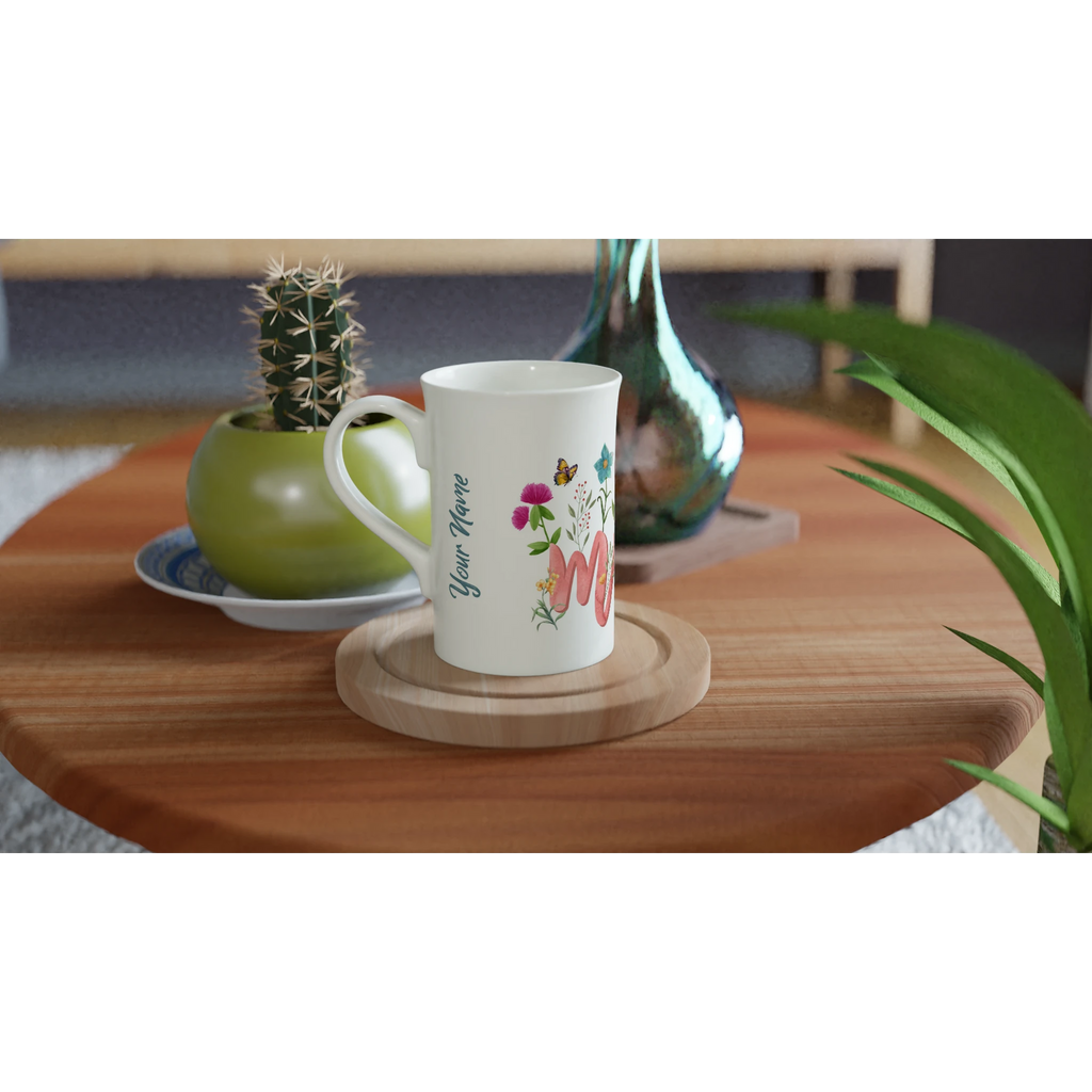 Personalised Mum With Flowers And Butterflies White 10oz Porcelain Slim Mug Personalised Porcelain Mug Globally Fulfilled Mum