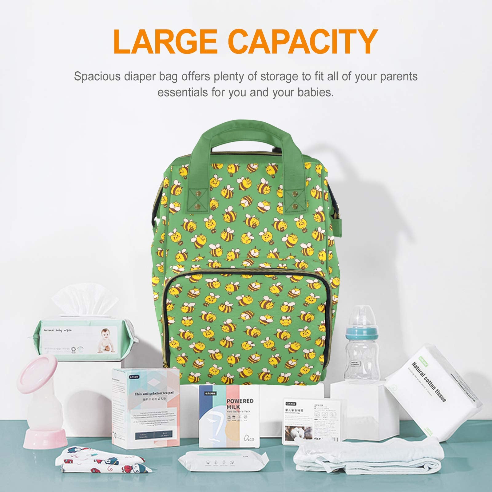 Busy Bees Multi-Function Backpack, Nappy / Diaper Bag Multi-function Backpack, Nappy / Diaper Bag animal Printed Offshore
