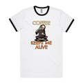 Coffee Keeps Me Alive, Skeleton - Staple Ringer Tee White Black Ringer T-Shirt Coffee Printed In Australia