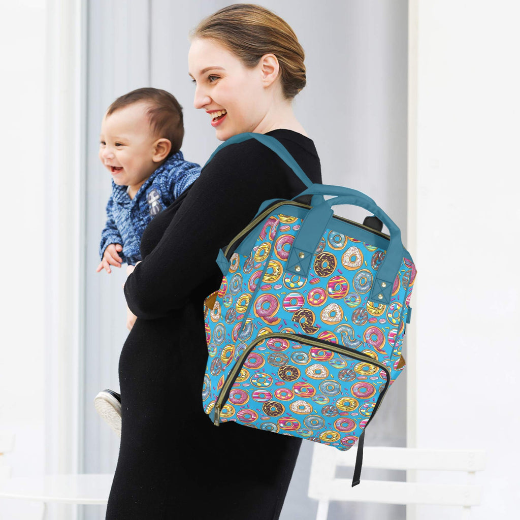 Doughnuts On Blue Multi-Function Backpack, Nappy / Diaper Bag Multi-function Backpack, Nappy / Diaper Bag Food Printed Offshore