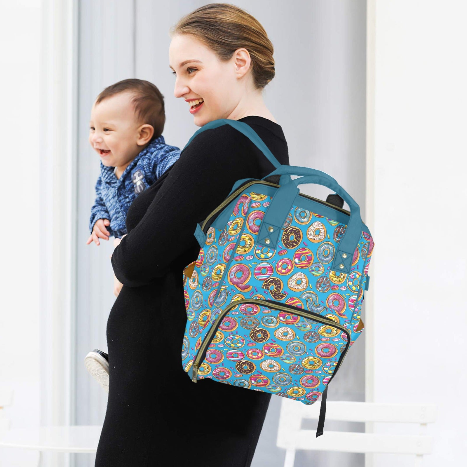 Doughnuts On Blue Multi-Function Backpack, Nappy / Diaper Bag Multi-function Backpack, Nappy / Diaper Bag Food Printed Offshore