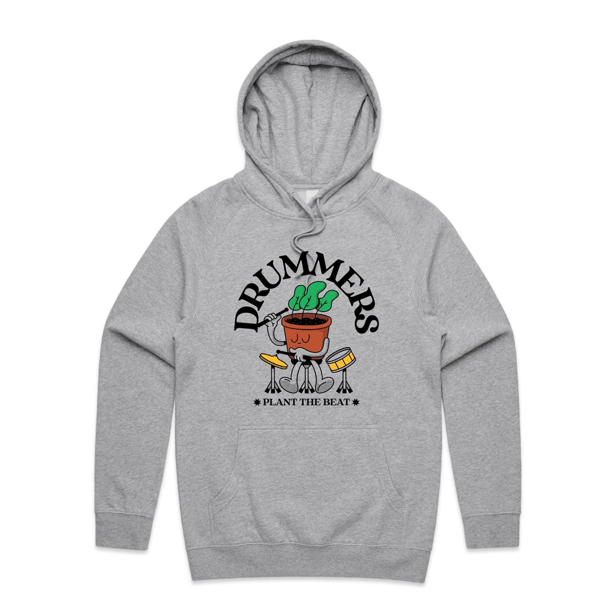 Drummers Plant The Beat - Mens Hoodie Grey Marle Mens Hoodie Music Printed In Australia
