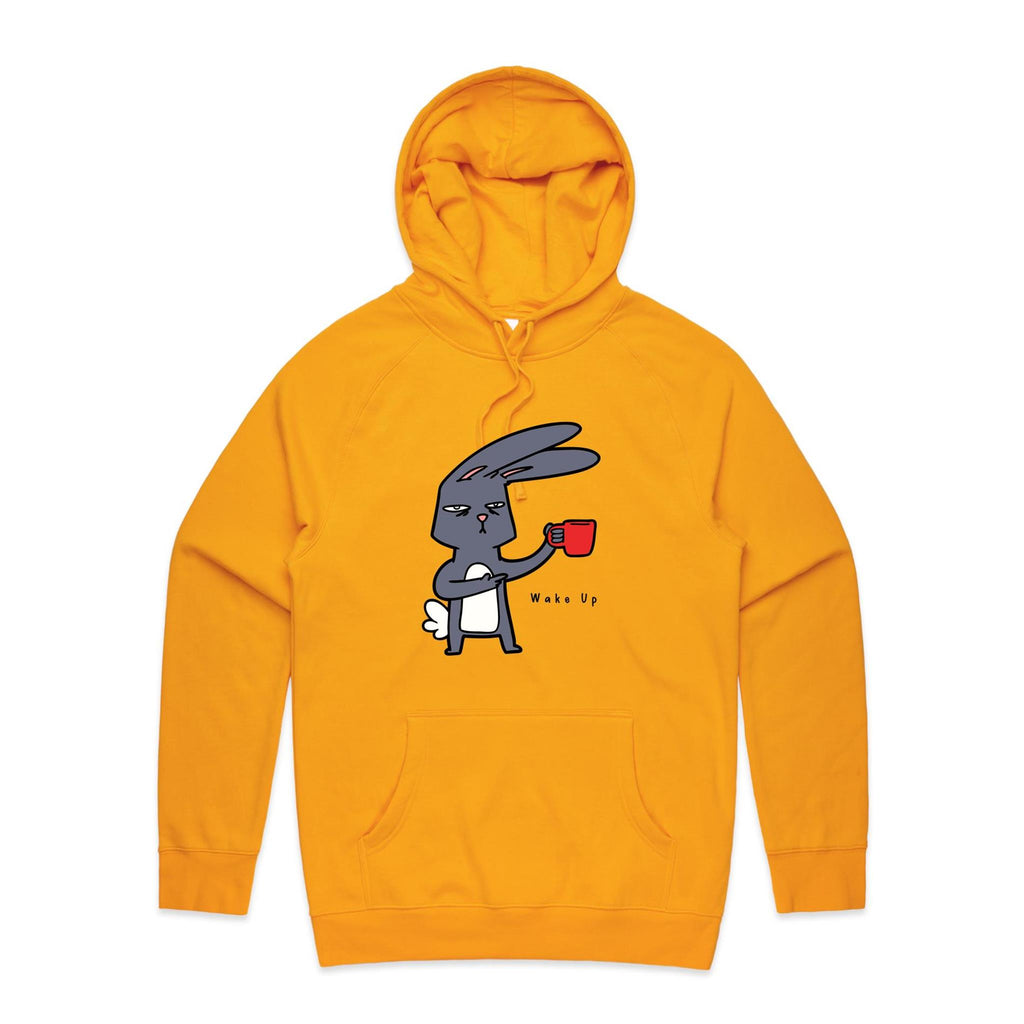 Wake Up, Coffee Rabbit - Mens Hoodie Gold Mens Hoodie animal Coffee Printed In Australia