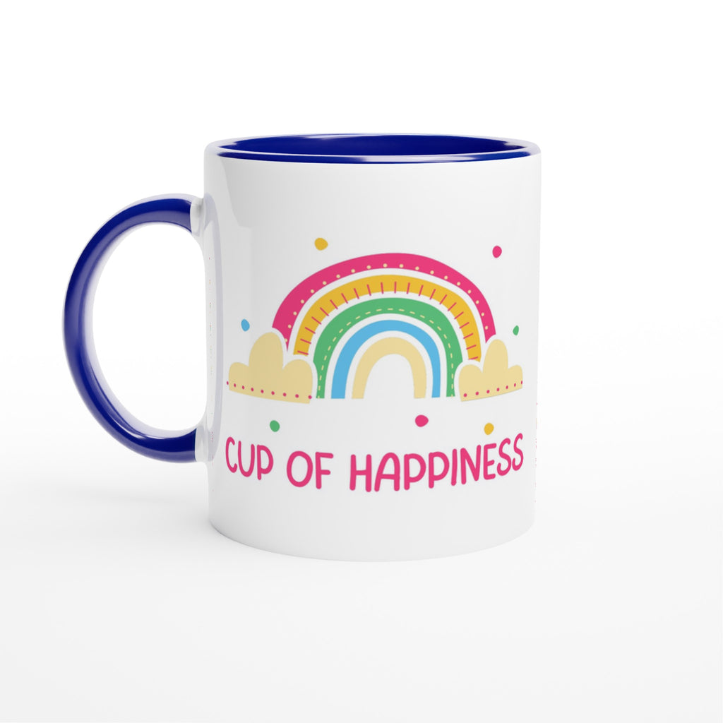 Cup Of Happiness - White 11oz Ceramic Mug with Colour Inside Ceramic Blue Colour 11oz Mug Globally Fulfilled positivity
