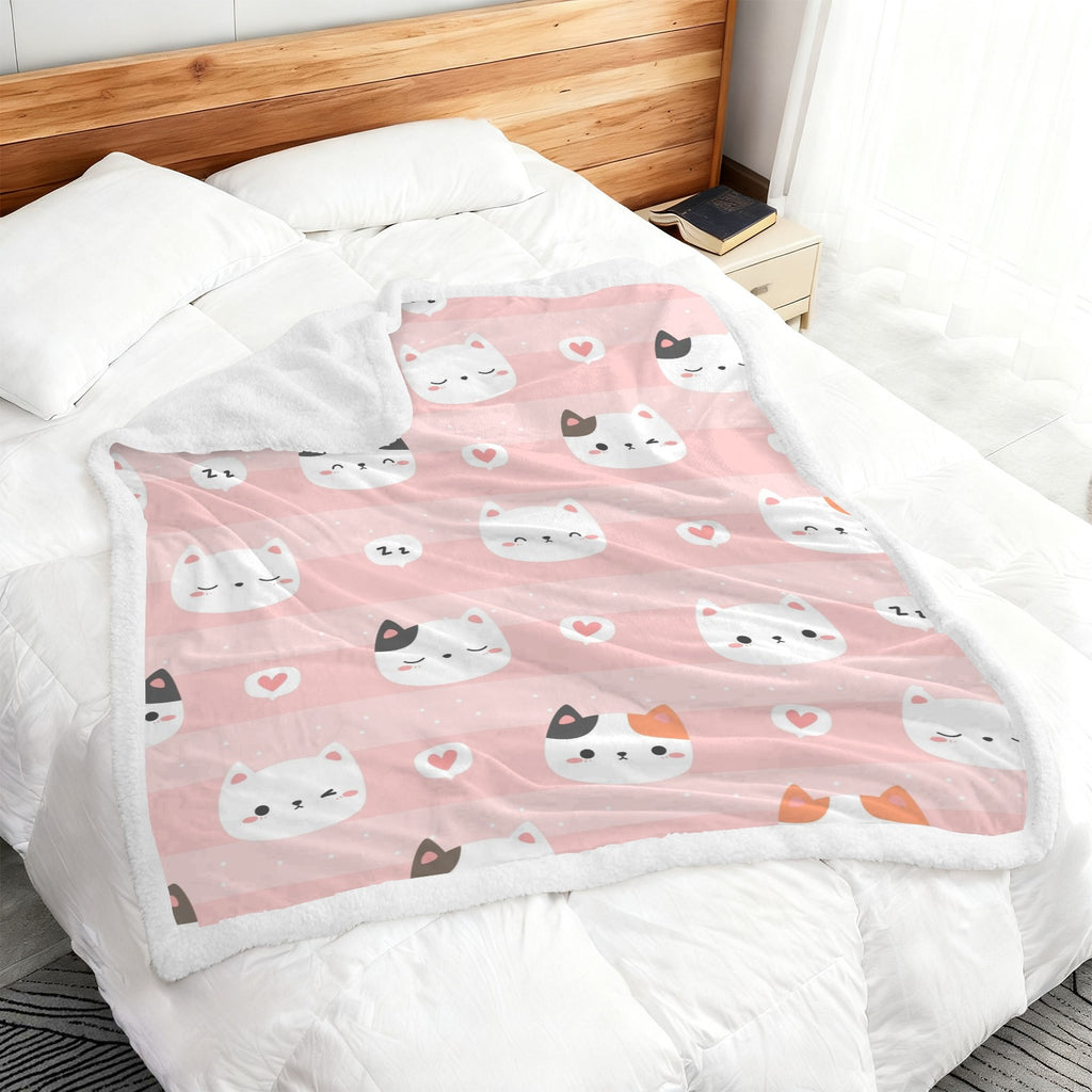 Pink Cats - Double-Layer Fleece Blanket 51"x59"
