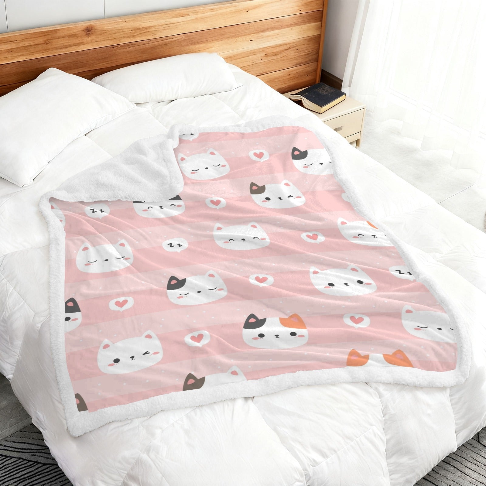 Pink Cats - Double-Layer Fleece Blanket 51"x59"
