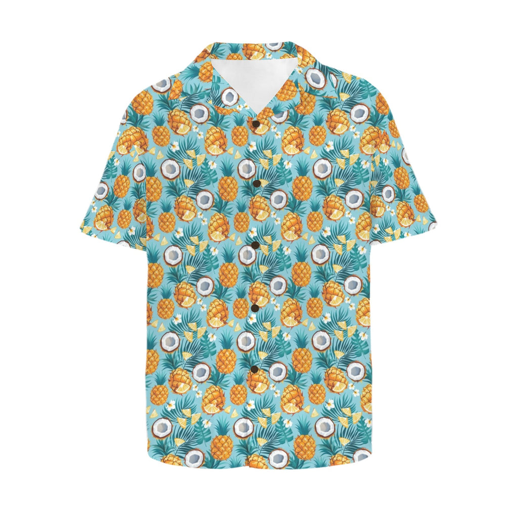 Pineapple Coconut Men's Short Sleeve Hawaiian Shirt Men's Hawaiian Shirt (New) Food Printed Offshore