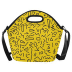 Black Squiggle On Yellow Neoprene Lunch Bag/Large (Model 1669) One Size Neoprene Lunch Bag Printed Offshore