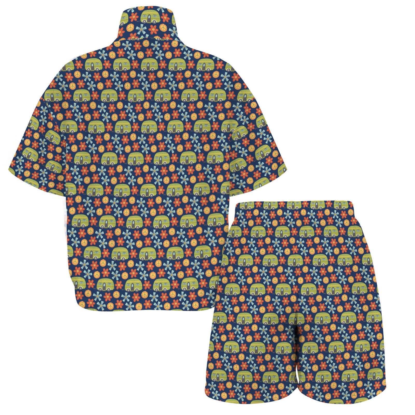 Hippie Caravan Women's Windbreaker Short Set Women's Windbreaker Short Set Printed Offshore Retro