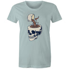 Coffee Skull - Womens T-shirt Pale Blue Womens T-shirt Coffee Printed In Australia