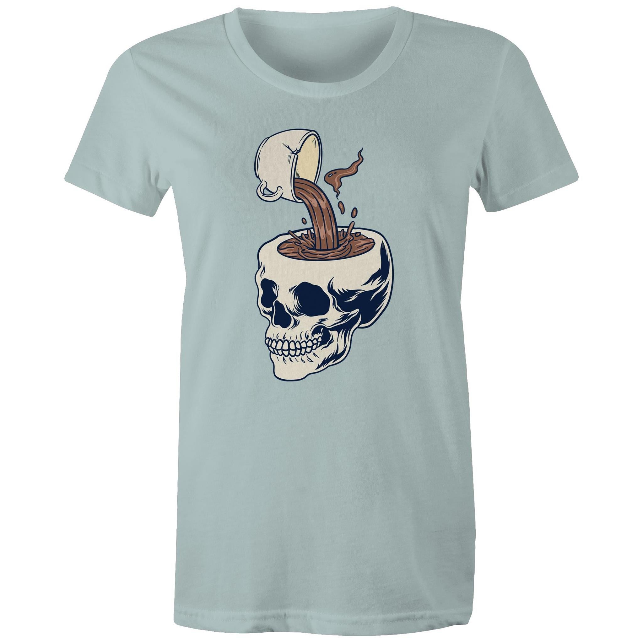 Coffee Skull - Womens T-shirt Pale Blue Womens T-shirt Coffee Printed In Australia