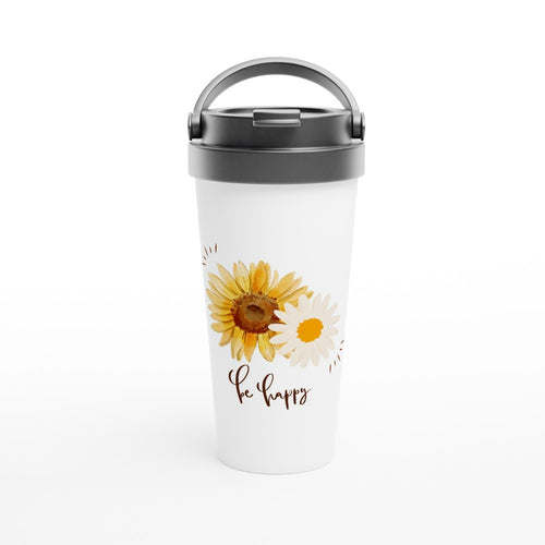 Be Happy - White 15oz Stainless Steel Travel Mug Travel Mug Globally Fulfilled positivity