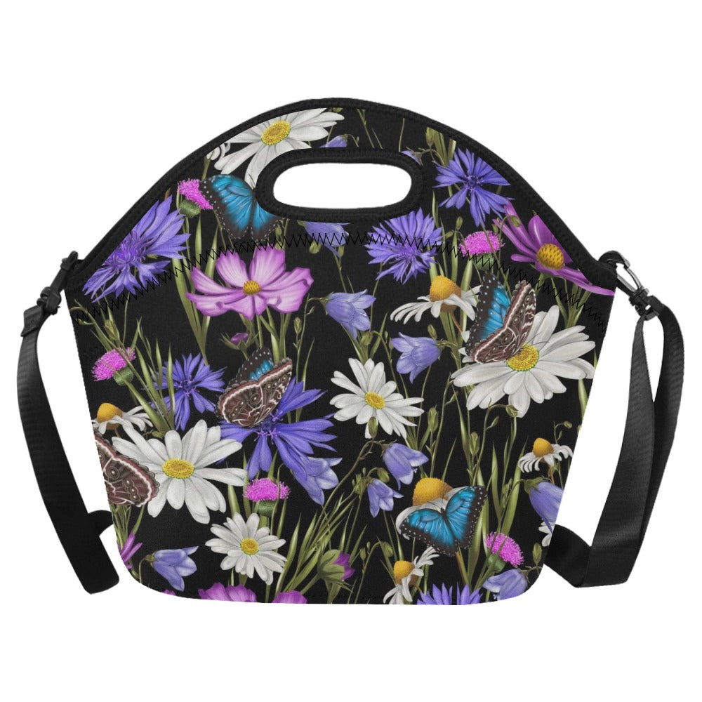 Butterfly Flowers - Neoprene Lunch Bag One Size Neoprene Lunch Bag Printed Offshore