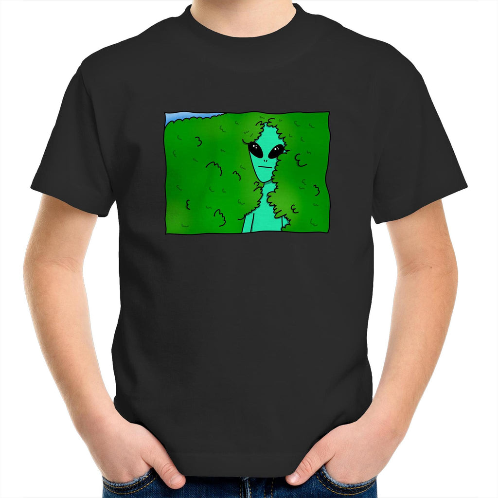 Alien Backing Into Hedge Meme - Kids Youth T-Shirt Black Kids Youth T-shirt Printed In Australia Sci Fi