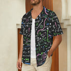 Equations In Green And Pink Men's Short Sleeve Hawaiian Shirt Men's Hawaiian Shirt (New) Maths Printed Offshore Science