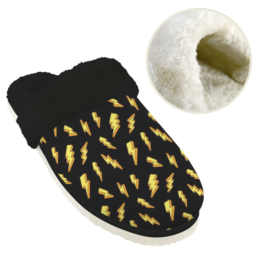 Lightning Bolts Women's Fur Trim Thick-Sole Indoor Slippers Women's Fur Trimmed Slippers comic Printed Offshore